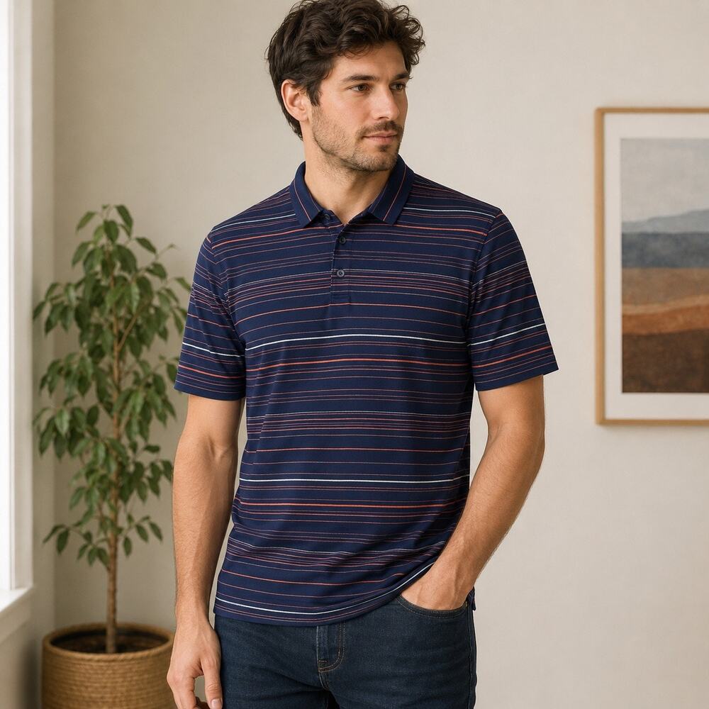 Nike Tiger Woods Collection Fit Dry Polo Shirt Mens Large Blue Striped Golf